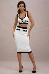 Dione | Black & White Knit Midi Skirt