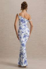 Lita | Blue Floral Print Twisted Asymmetric Maxi Dress