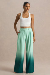 Safia | Emerald Ombre Satin Wide-Leg Trousers