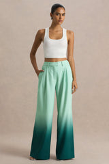 Safia | Emerald Ombre Satin Wide-Leg Trousers