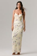 Fierce | Lemon Print Asymmetric Ruched Maxi Dress