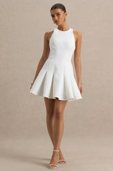 Leilani | White Round-Neck Mini Skater Dress