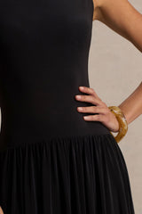 Rosalita | Black Crew-Neck Maxi Dress With Drop-Waist