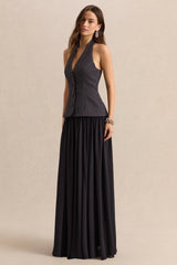 Zarina | Black & White Plunge-Neck Maxi Dress