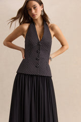 Zarina | Black & White Plunge-Neck Maxi Dress