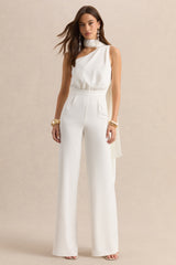 Gliselle | White Asymmetric-Neck Jumpsuit With Cape
