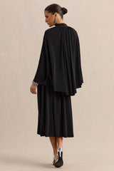 Honora | Black High-Neck Maxi Dress With Cape-Sleeves