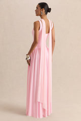 Aurina | Pink Square-Neck Maxi Dress With Cape