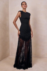 Fianna | Black High-Neck Maxi Dress With Lace Skirt