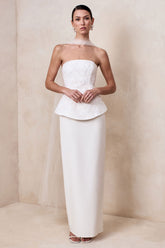 Lucy | White Satin Bandeau Corset Maxi Dress