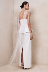 Lucy | White Satin Bandeau Corset Maxi Dress