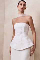 Lucy | White Satin Bandeau Corset Maxi Dress