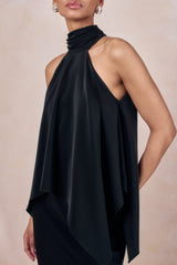 Sancelle | Black Satin Halter-Neck Top