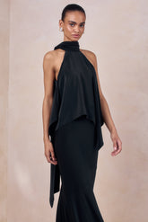 Sancelle | Black Satin Halter-Neck Top
