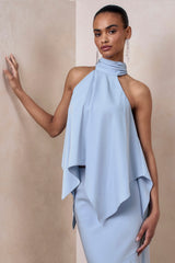 Sancelle | Powder Blue Satin Halter-Neck Top
