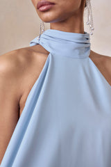Sancelle | Powder Blue Satin Halter-Neck Top