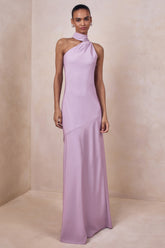 Cara | Lilac Satin High-Neck Maxi Dress