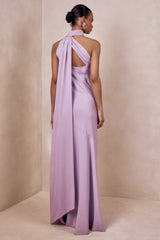 Cara | Lilac Satin High-Neck Maxi Dress