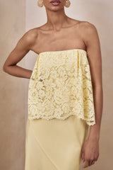 Clemency | Lemon Lace And Satin Bandeau Maxi Dress