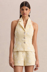 Alba | Lemon Boucle Plunge-Neck Crop-Top
