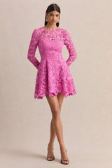 Morina | Pink Lace High-Neck Mini Dress