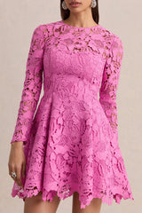 Morina | Pink Lace High-Neck Mini Dress