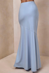 Vayla | Powder Blue Satin Asymmetric Drop-Waist Maxi Skirt