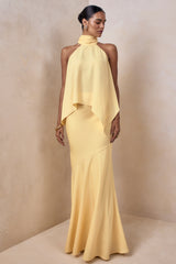 Vayla | Lemon Satin Asymmetric Drop-Waist Maxi Skirt