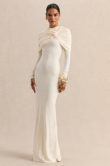 Evessa | Cream High-Neck Maxi Dress With Gathered-Detailing