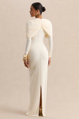 Evessa | Cream High-Neck Maxi Dress With Gathered-Detailing