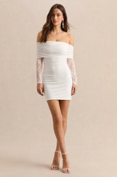 Incantelle | White Bardot-Neck Mini Dress