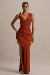 Island Girl | Rust Asymmetric Maxi Dress With Split