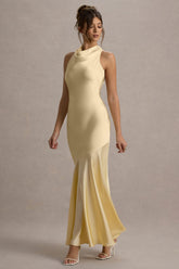 Amelita | Lemon Satin Cowl-Neck Maxi Dress