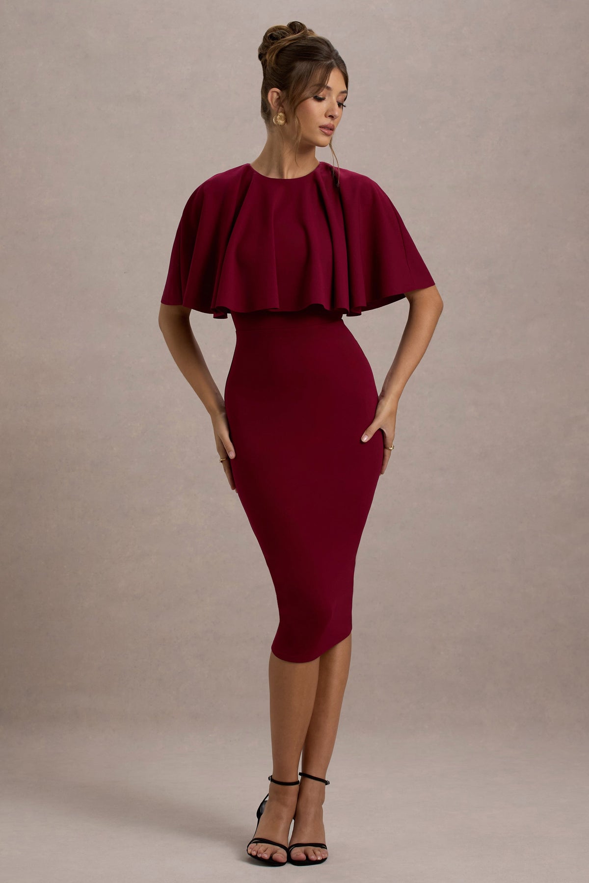 Andorra | Berry Bodycon Cape Midi Dress