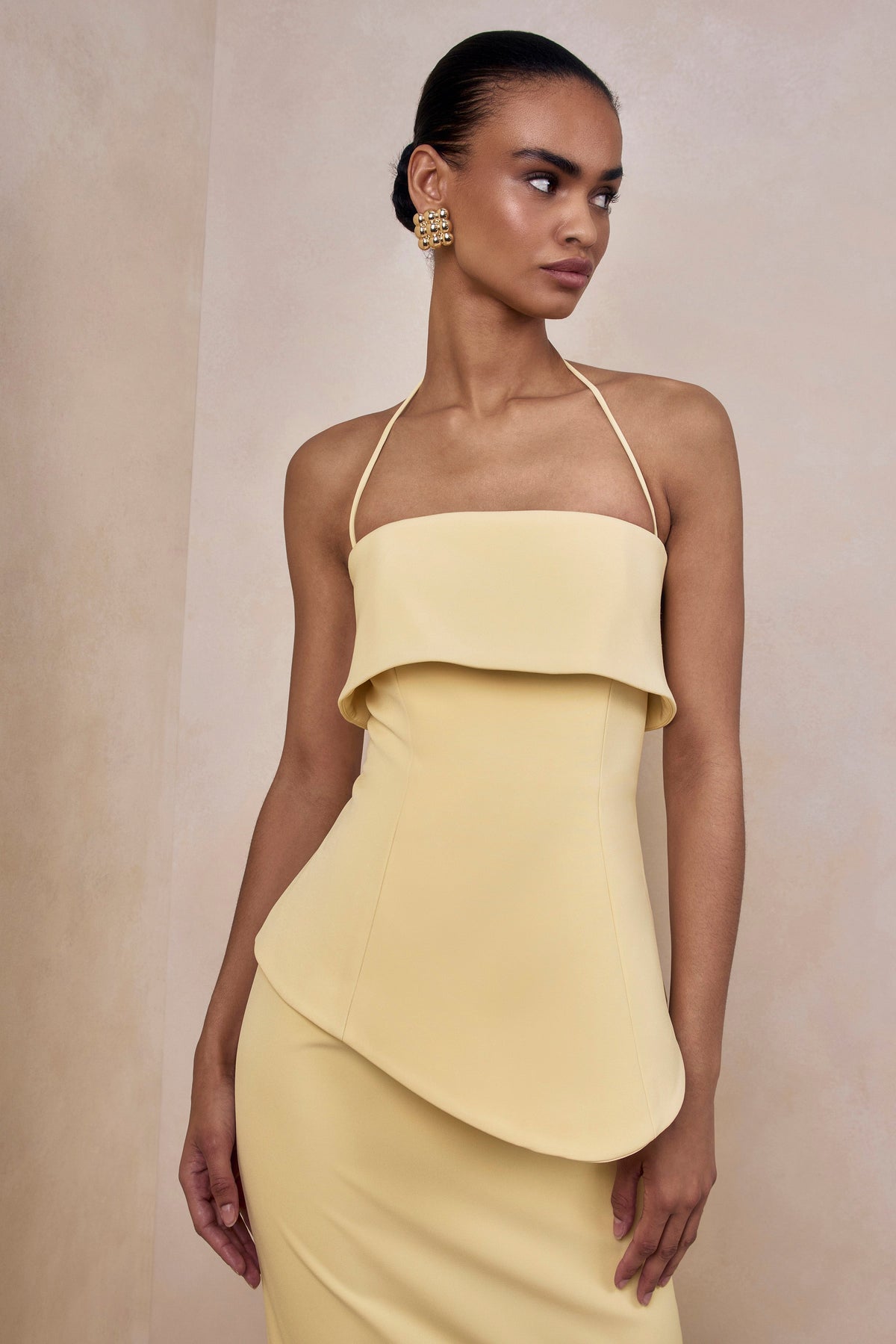 Fran | Lemon Square-Neck Corset Maxi Dress