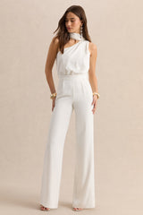 Gliselle | White Asymmetric-Neck Jumpsuit With Cape