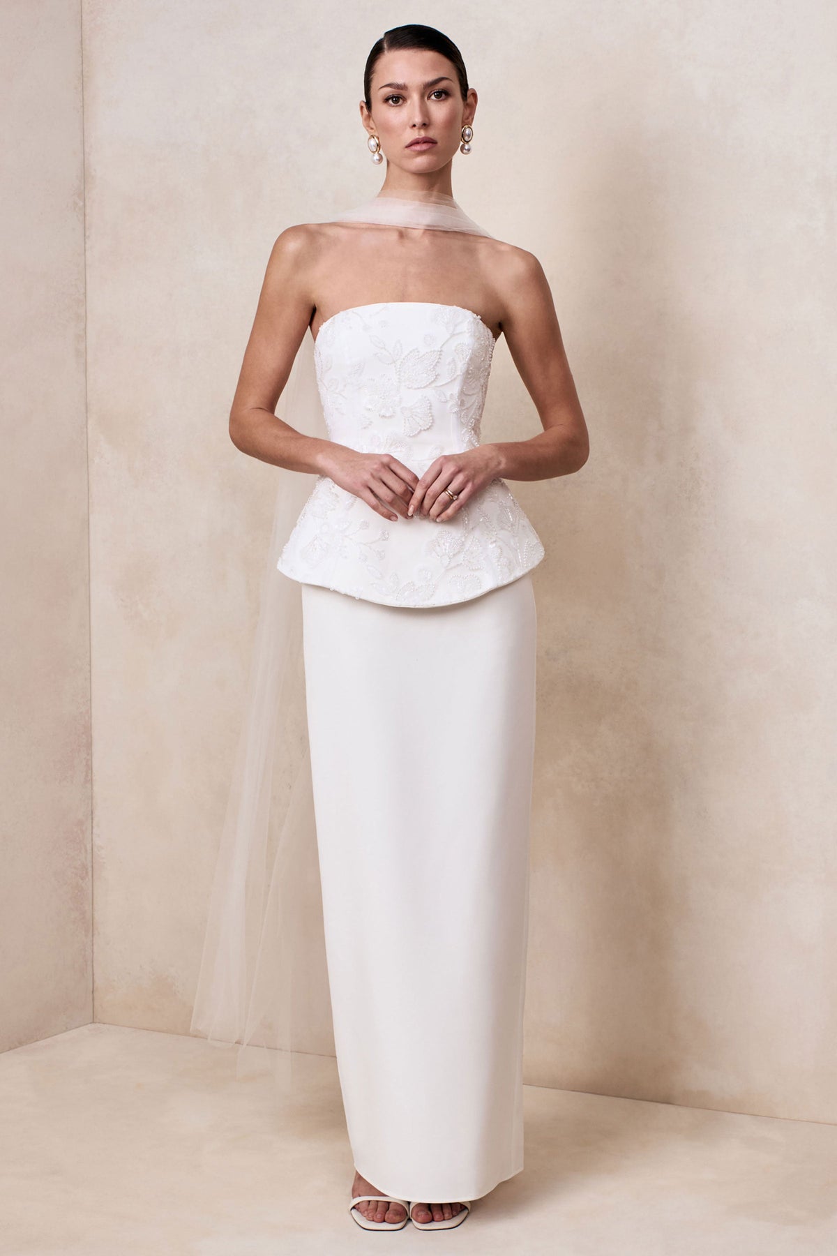 Lucy | White Satin Bandeau Corset Maxi Dress