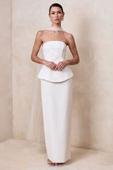 Lucy | White Satin Bandeau Corset Maxi Dress