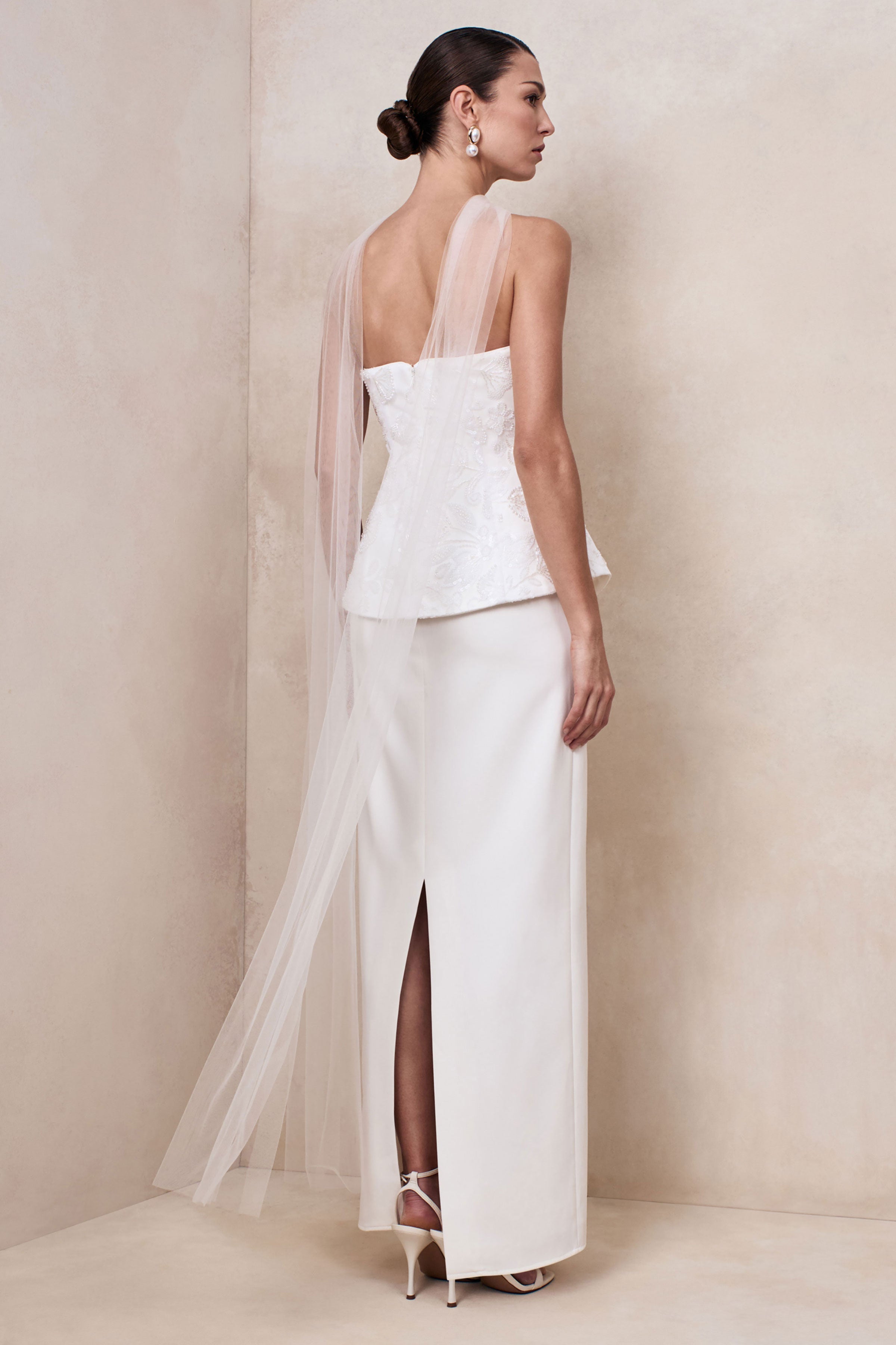 Lucy | White Satin Bandeau Corset Maxi Dress