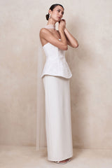 Lucy | White Satin Bandeau Corset Maxi Dress