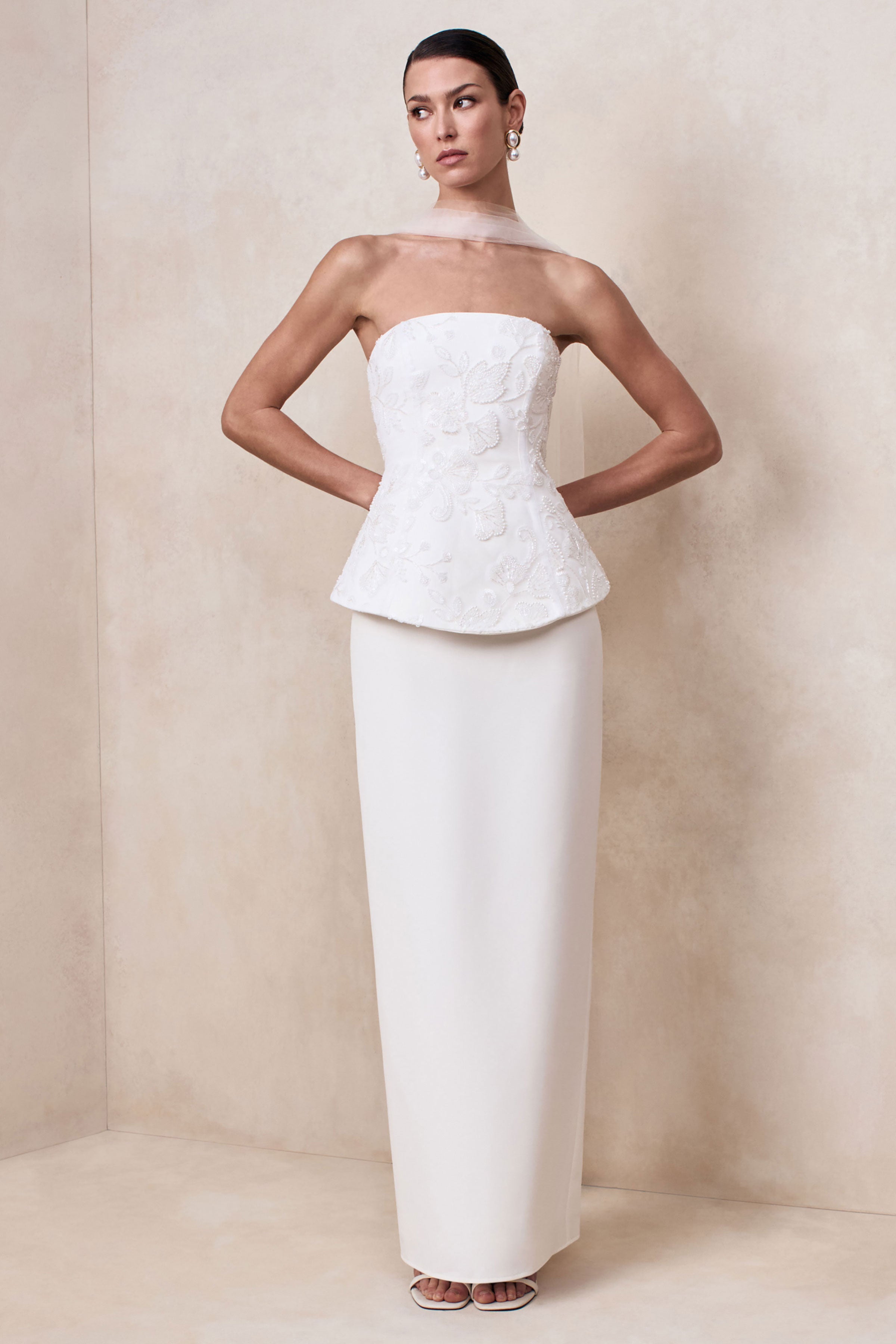 Lucy | White Satin Bandeau Corset Maxi Dress