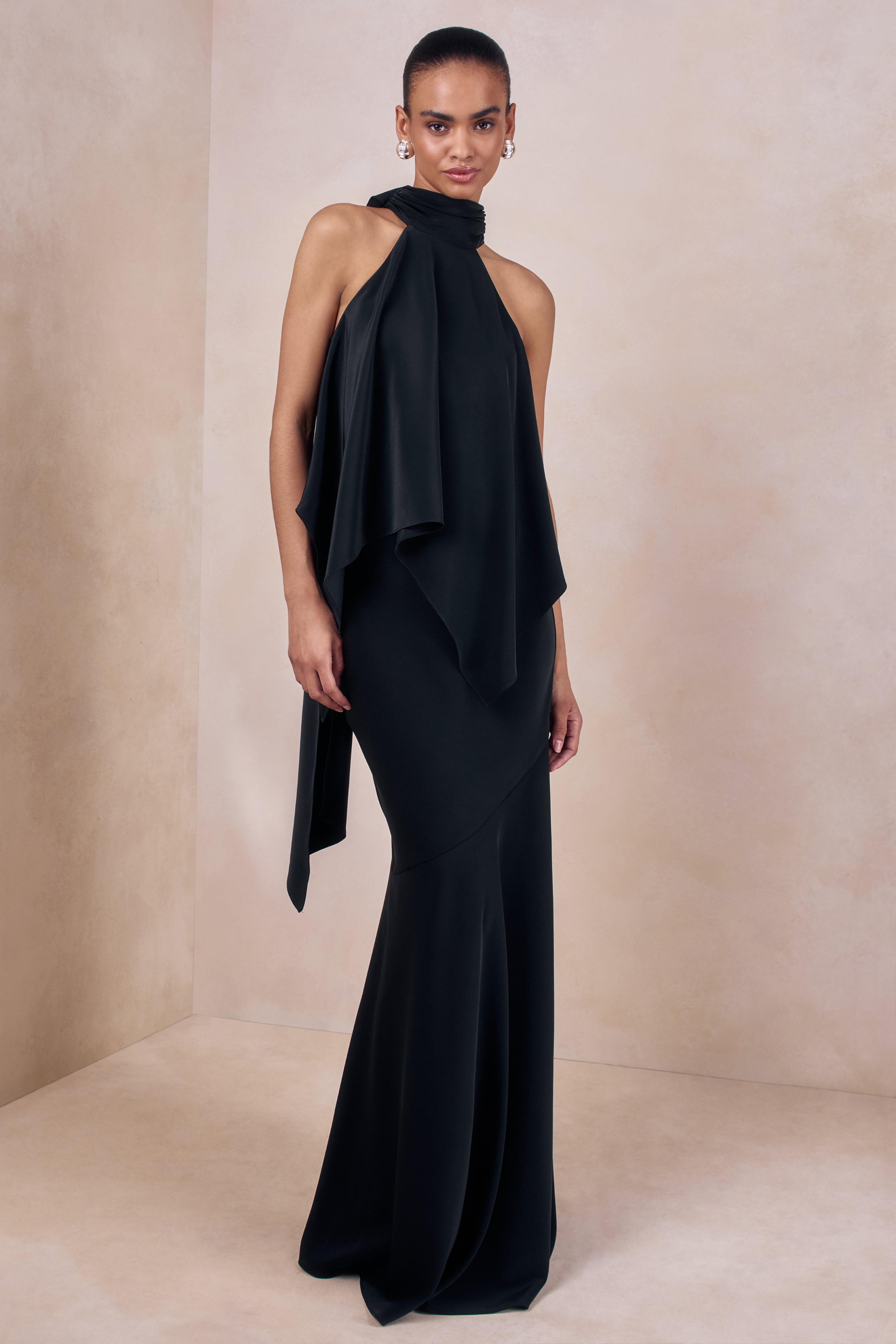 Sancelle | Black Satin Halter-Neck Top