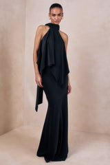 Sancelle | Black Satin Halter-Neck Top