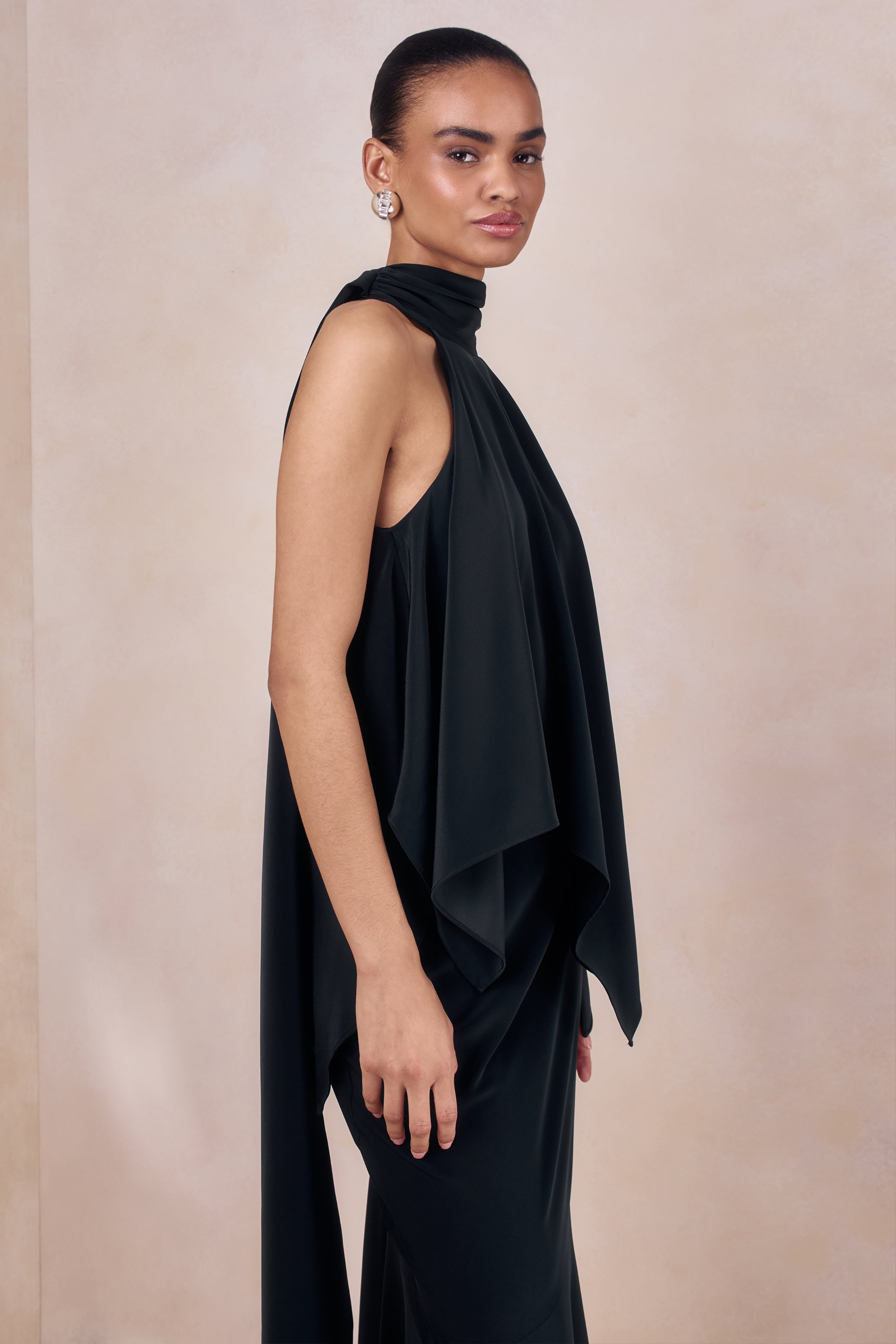 Sancelle | Black Satin Halter-Neck Top