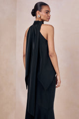 Sancelle | Black Satin Halter-Neck Top
