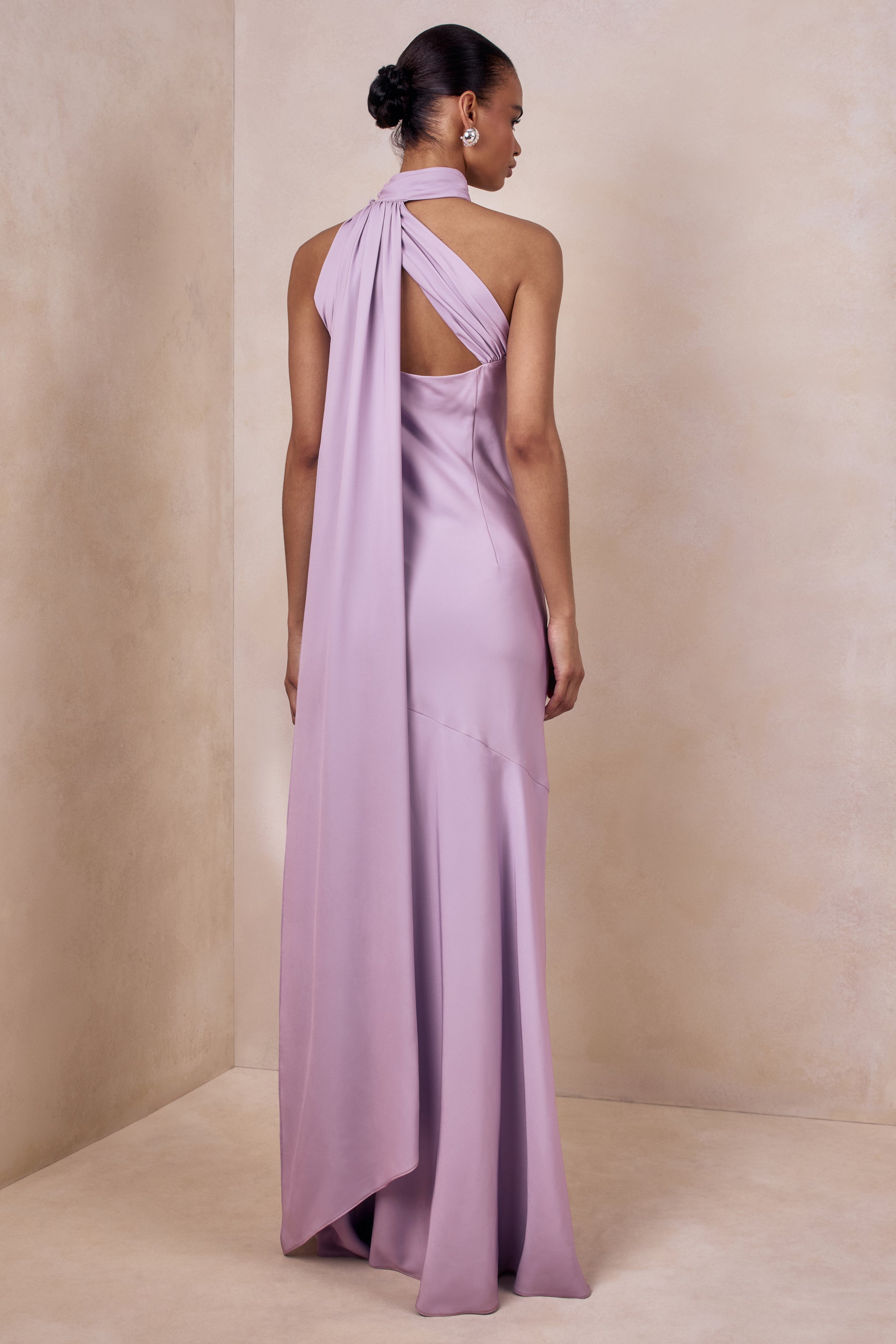 Cara | Lilac Satin High-Neck Maxi Dress