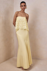 Clemency | Lemon Lace And Satin Bandeau Maxi Dress