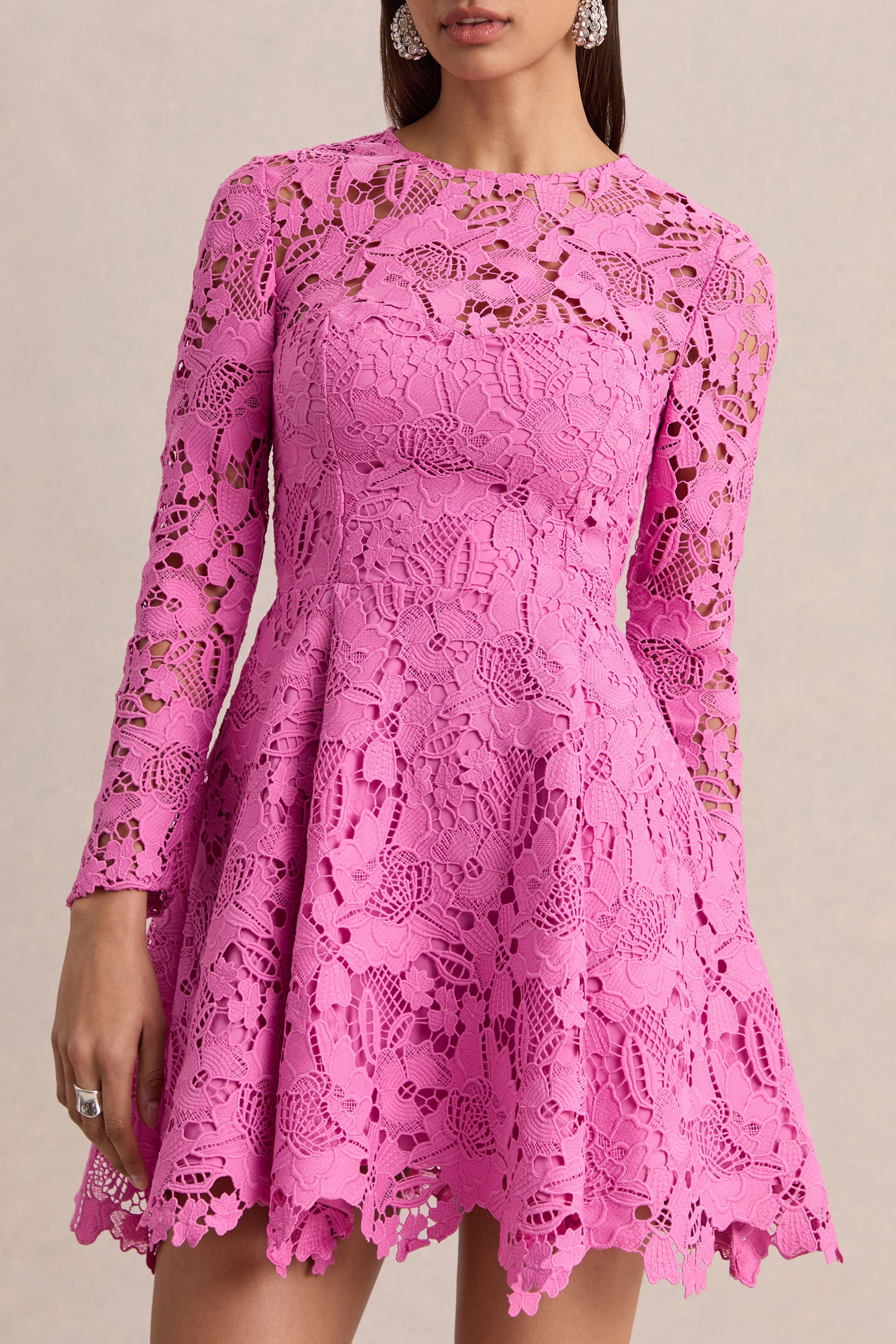 Morina | Pink Lace High-Neck Mini Dress