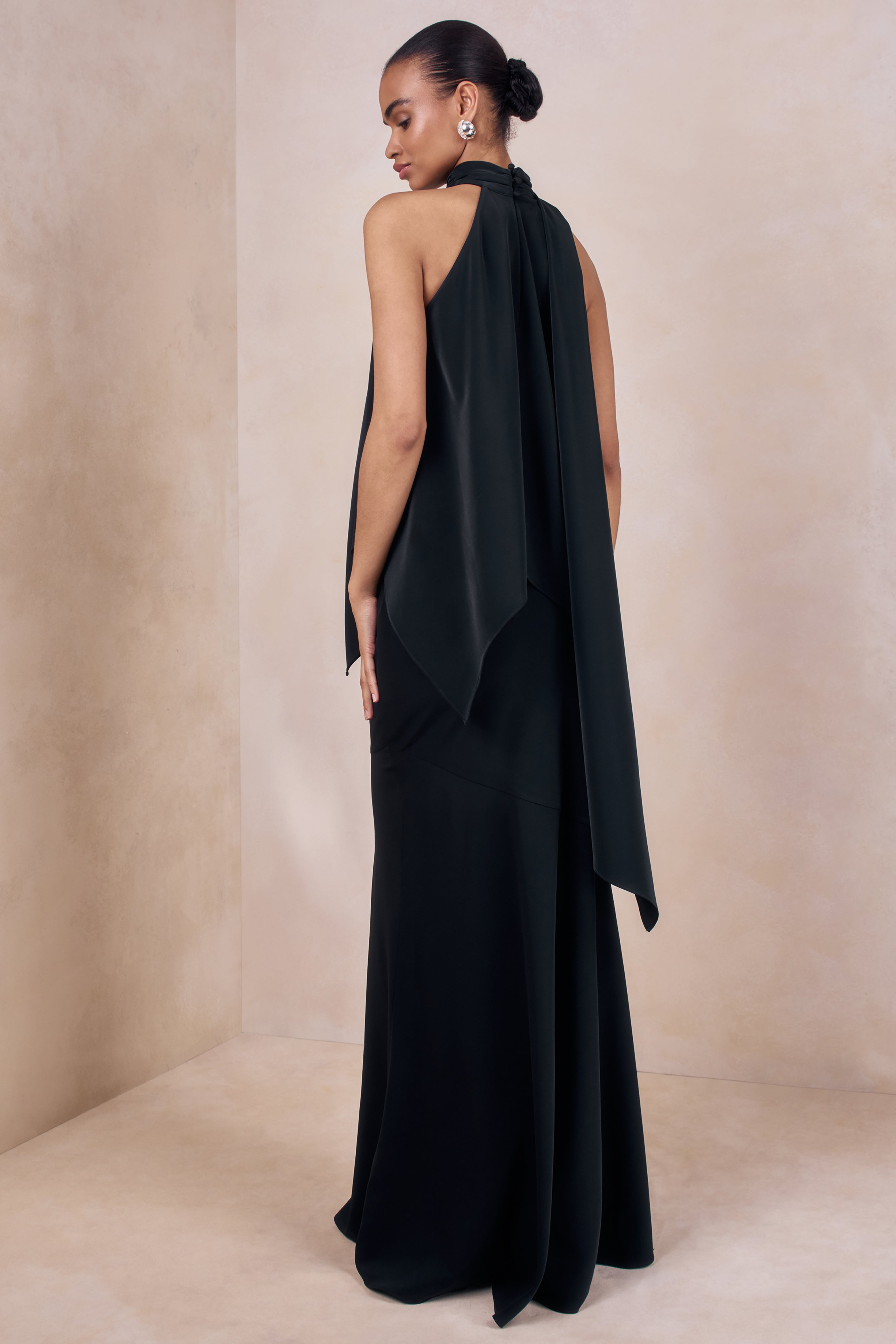 Vayla | Black Satin Asymmetric Drop-Waist Maxi Skirt