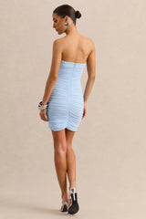 Merisse | Powder Blue Bandeau Mini-Dress With Ruched-Detailing